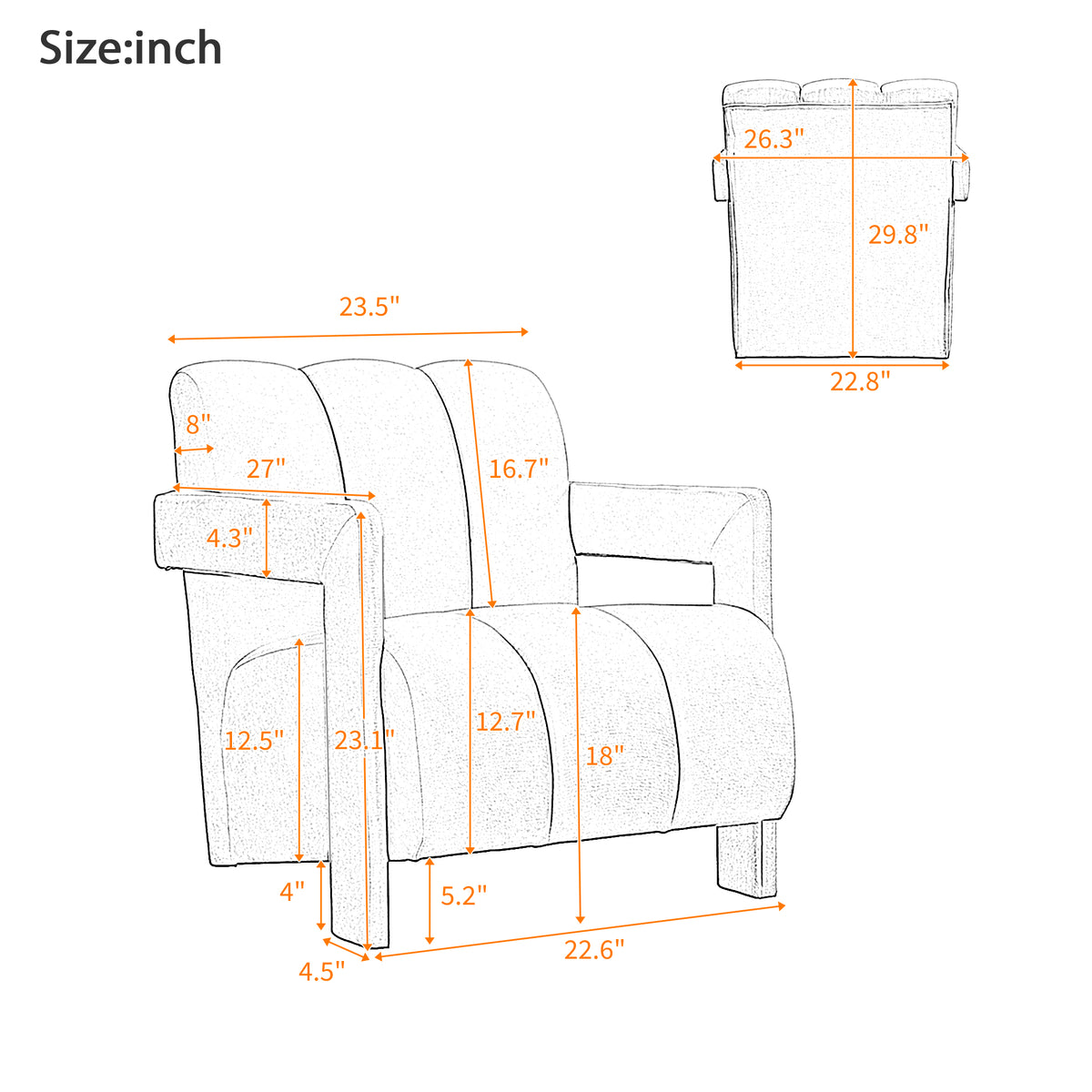 variant-group:rf-n724p256551e|Roomfitters Modern Minimalist Leisure Armchair with L-Shaped Armrests and Polyester Upholstery, Gray