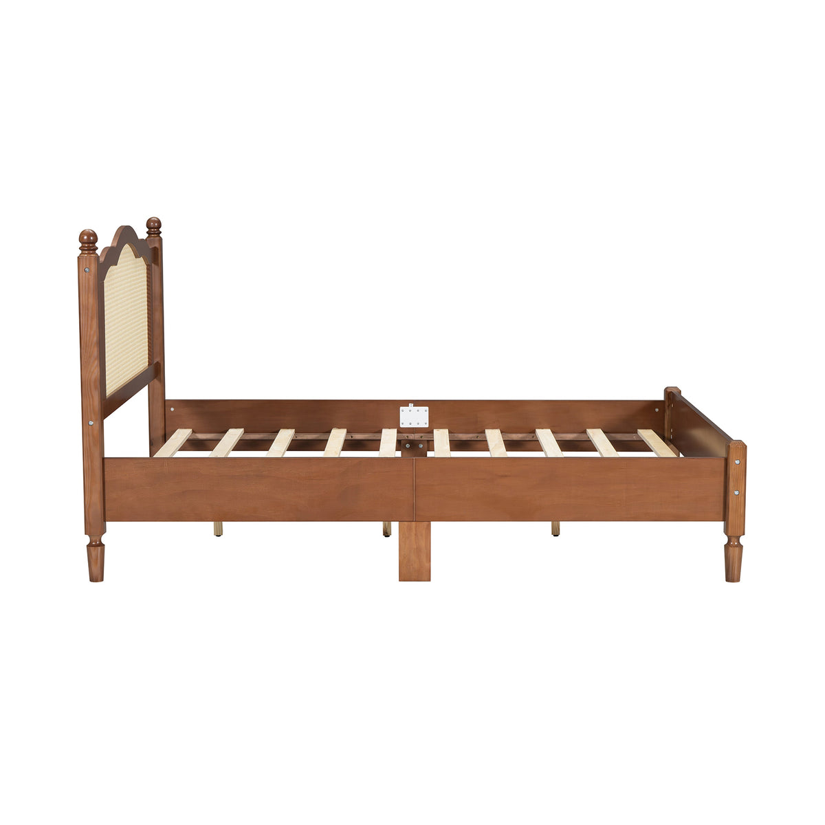 Roomfitters Full Size Wooden Platform Bed with Natural Rattan Headboard, Durable Vintage Bed Frame with Sturdy Wooden Slat Support for Rustic Sophistication, Walnut
