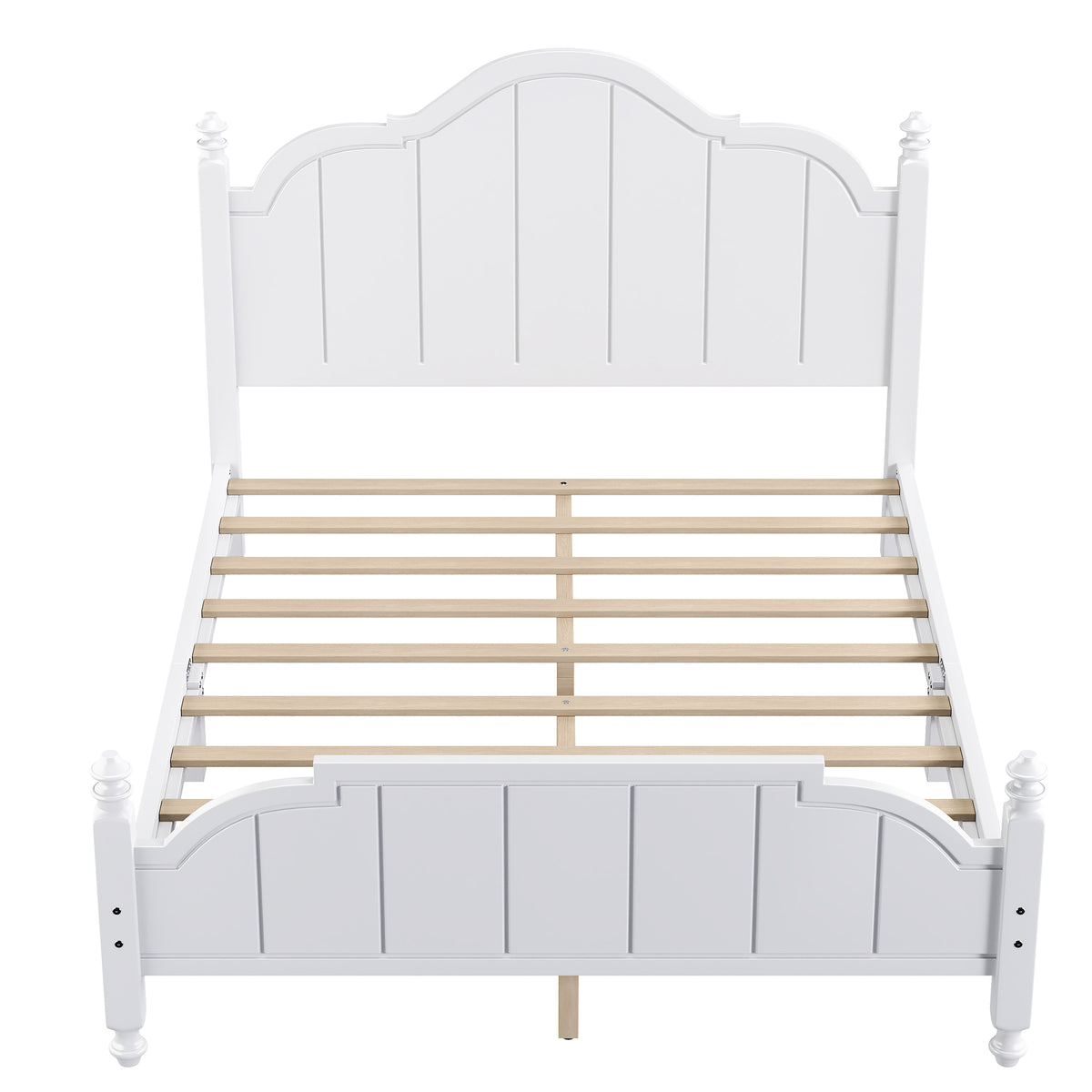 variant-group:rf-n733p360940k|Roomfitters Queen Wood Platform Bed Frame with Curved Headboard, Vintage Style Slat Support, No Box Spring Required, White