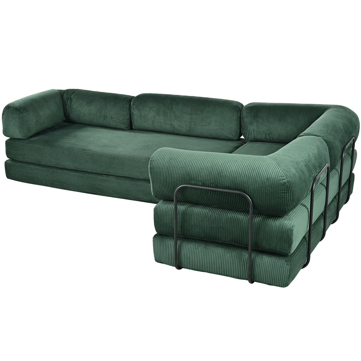 variant-group:rf-n711wy000463aac|Roomfitters Modern L-Shaped Modular Sofa Bed, Corduroy Convertible Sleeper Sectional Couch with Industrial Metal Frame, Green