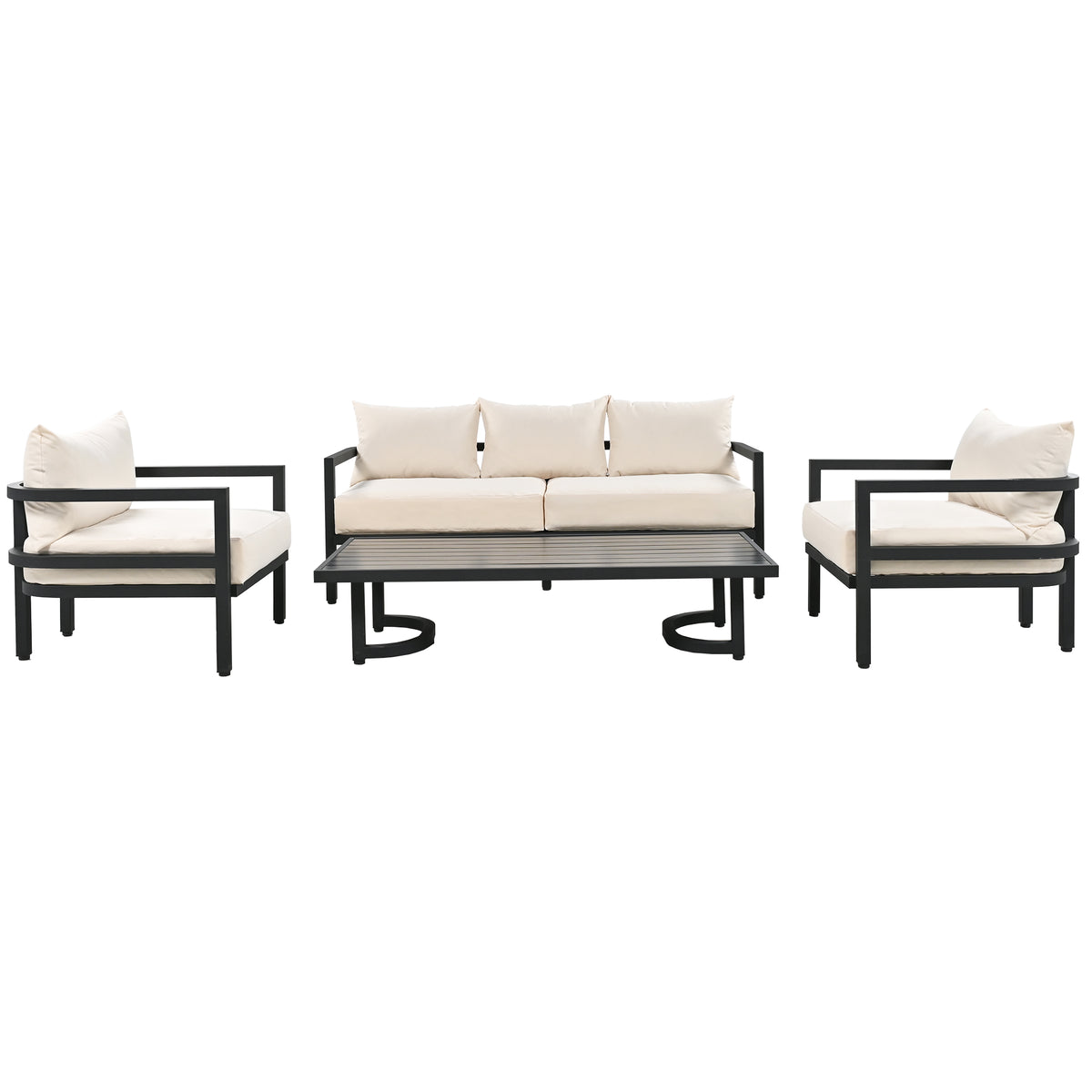 variant-group:rf-n711wy000470aaa|Roomfitters 4-Piece Outdoor Steel Sofa Set with Coffee Table, 3-Seater Couch and 2 Armchairs for Patio Garden, Beige