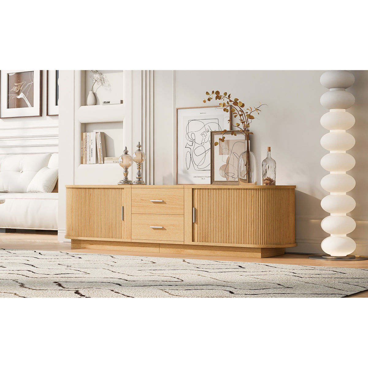 variant-group:rf-n724p420639w|Roomfitters Modern Entertainment Center Console Table with 2 Central Drawers, Acacia Wood