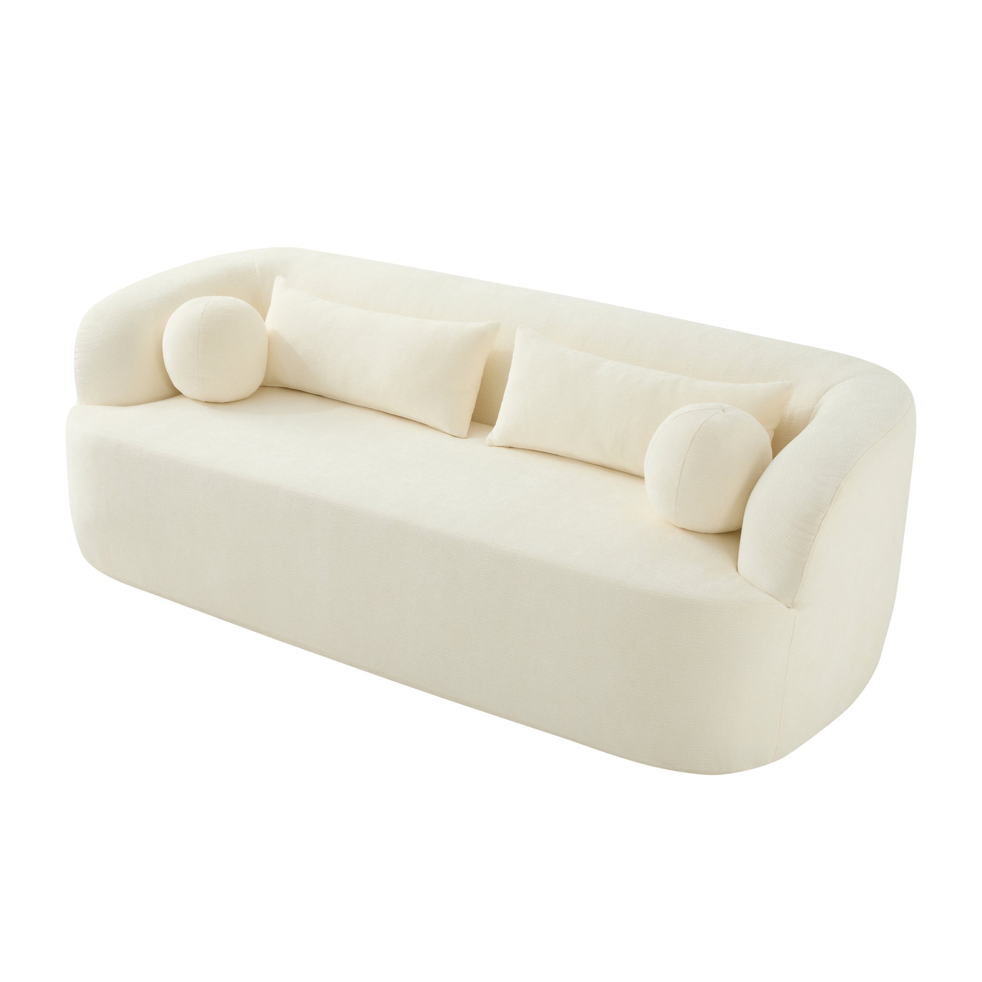 variant-group:rf-n723p404465a|Roomfitters 86 Inch Modern Curvy Sofa, 3-Seater Rounded Upholstered Couch with Plush Throw Pillows for Living Room, Beige