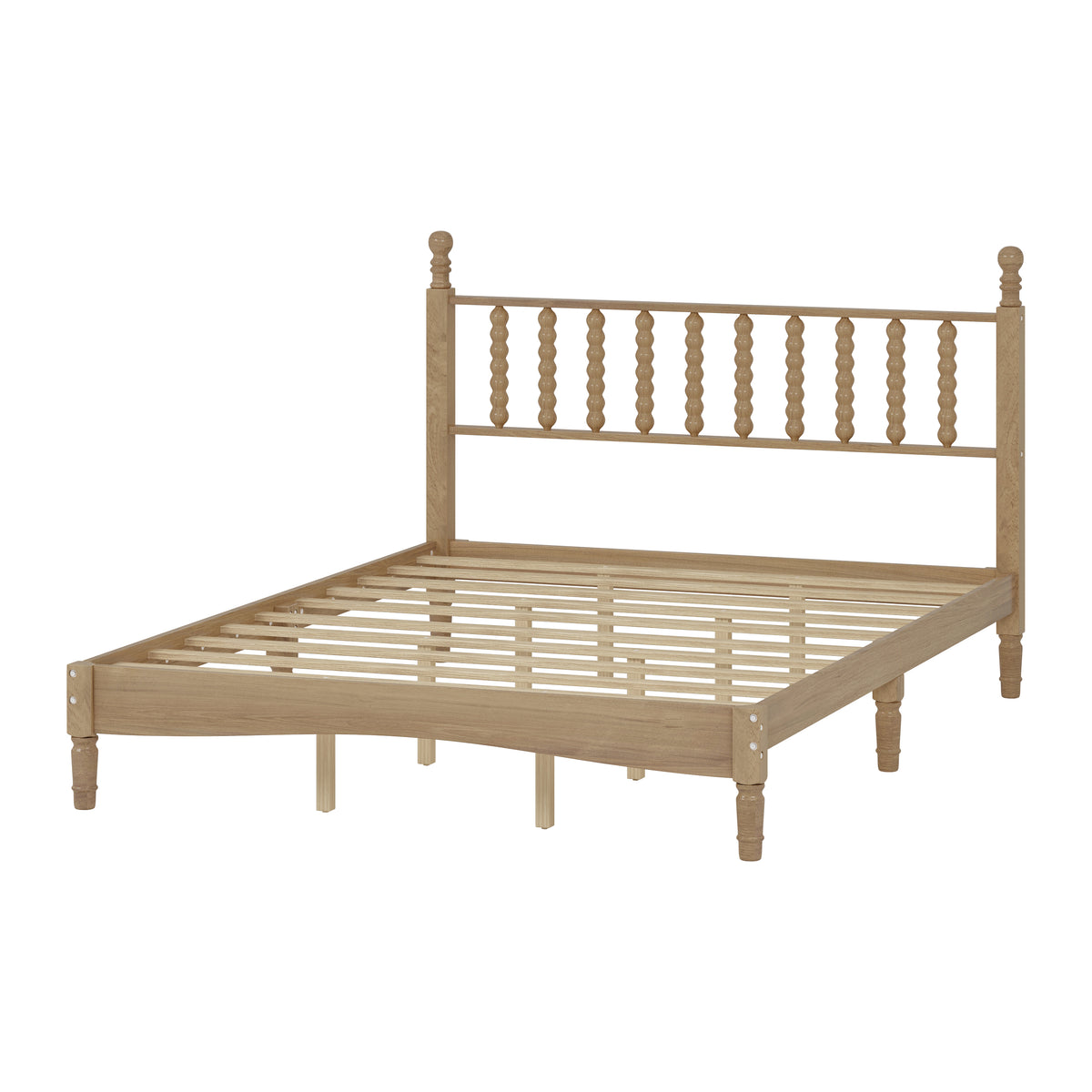 variant-group:rf-n733p206242m|Roomfitters Queen Size Wood Platform Bed with Gourd Shaped Headboard, Retro Style Platform Bed with Wooden Slat Support, Natural