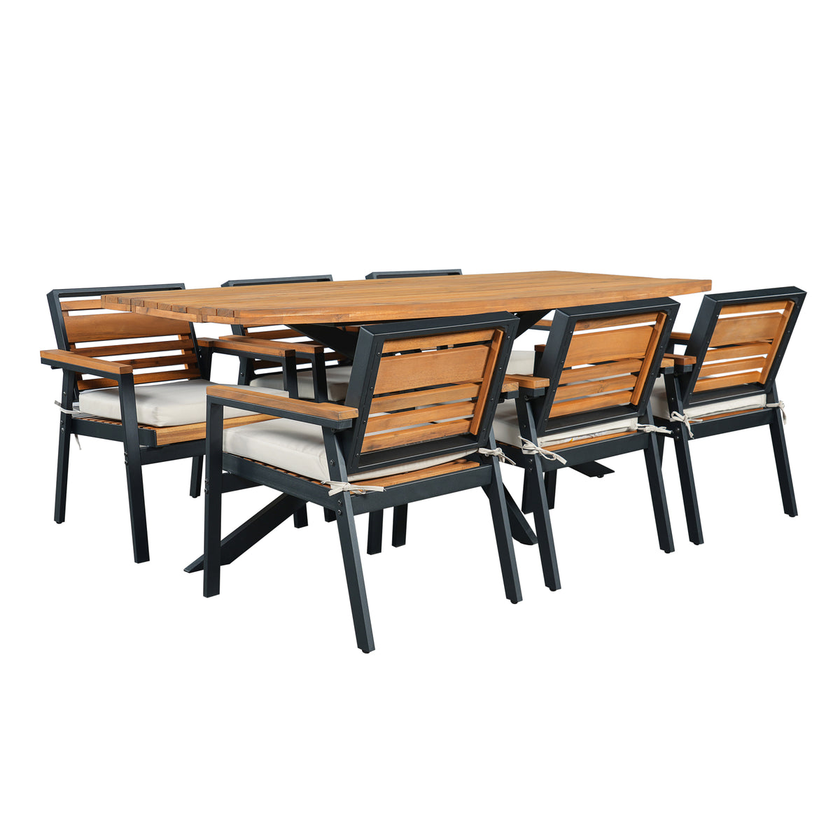 variant-group:rf-n704g201259a|Roomfitters Modern 7-Piece Patio Dining Set with Powder-Coated Iron Frame and Detachable Beige Cushions