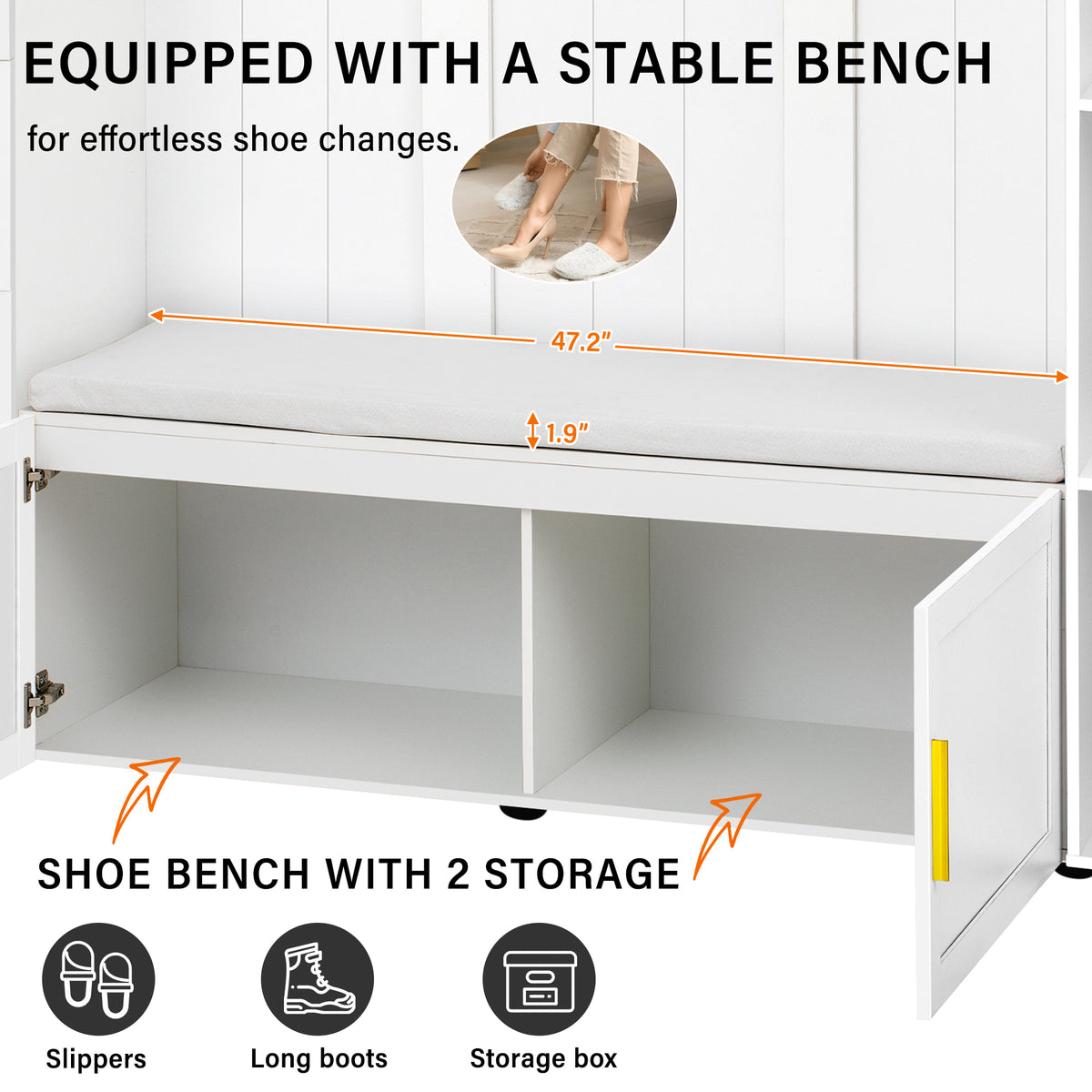 variant-group:rf-n724sj000167aak|Roomfitters American Style Extra-Wide Hall Tree with Padded Cushion Seat, Ancient White