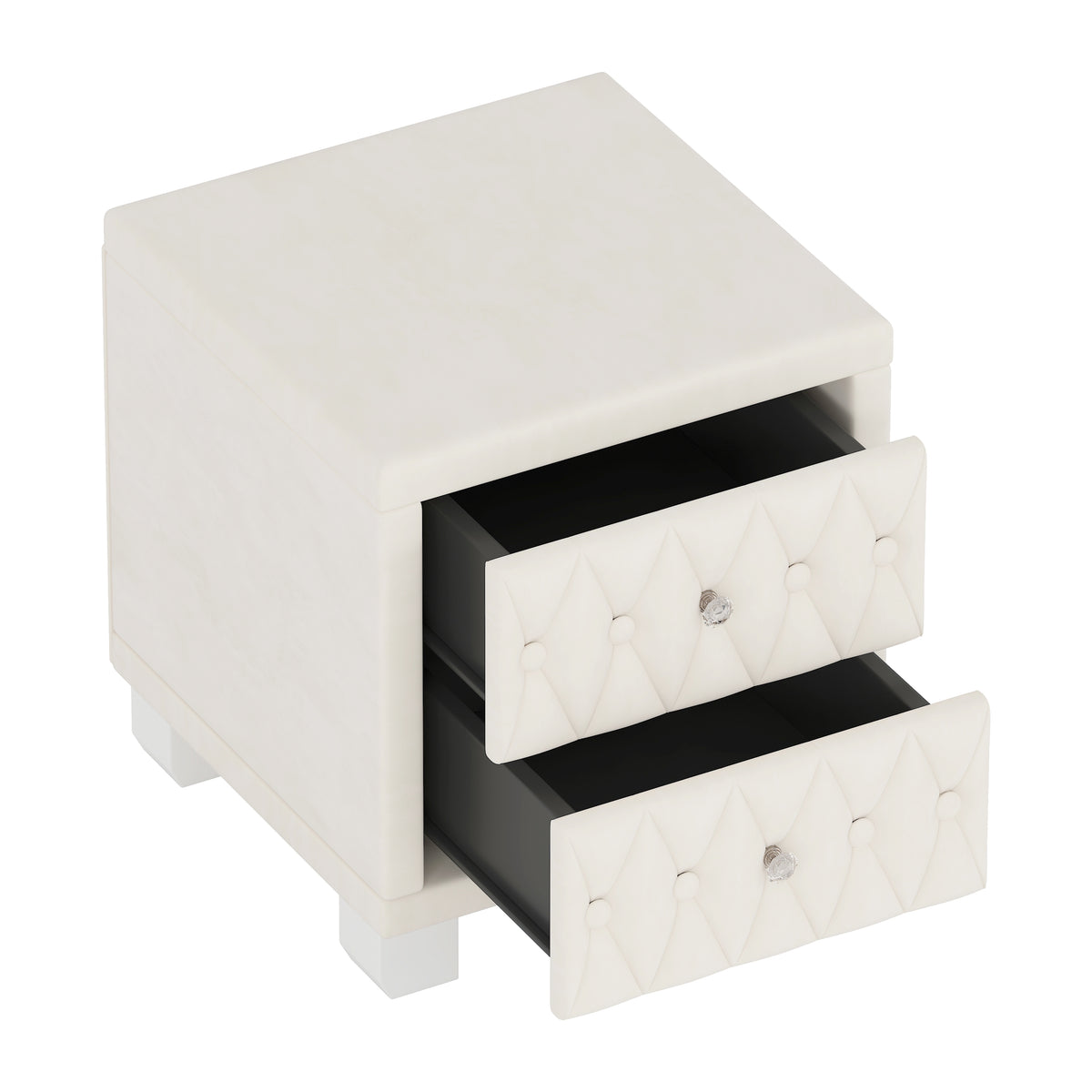 variant-group:rf-n733p210398a|Roomfitters Velvet Nightstand with Crystal Handles, Button-Tufted Upholstered Bedside Table with Two Storage Compartments, Beige