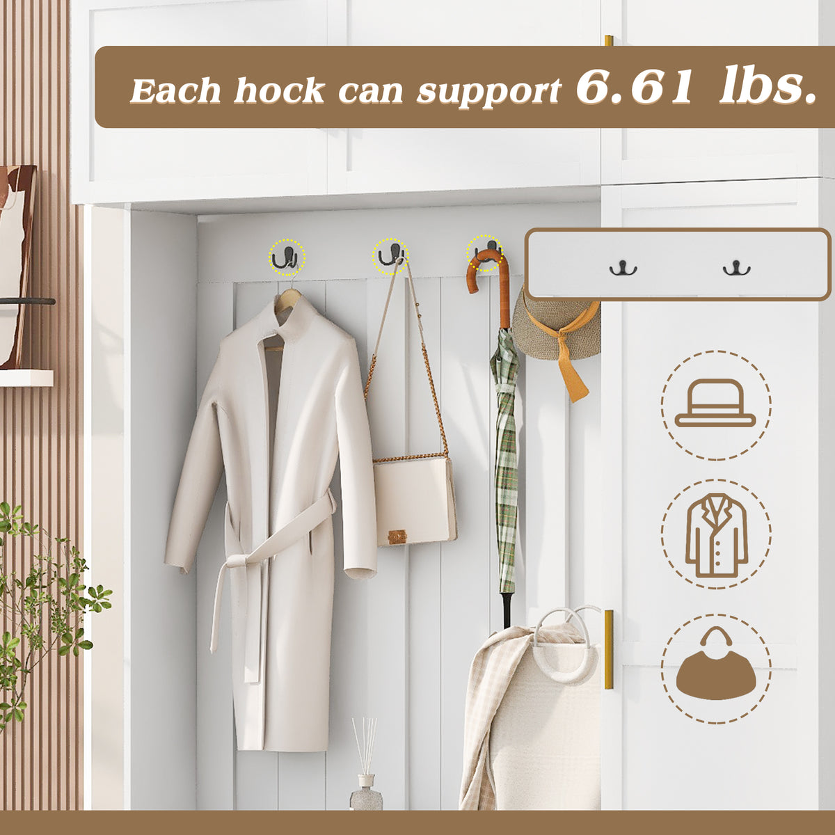 variant-group:rf-n724sj000166aak|Roomfitters American Style 4-in-1 Hall Tree, Upholstered Entryway Bench, Ancient White