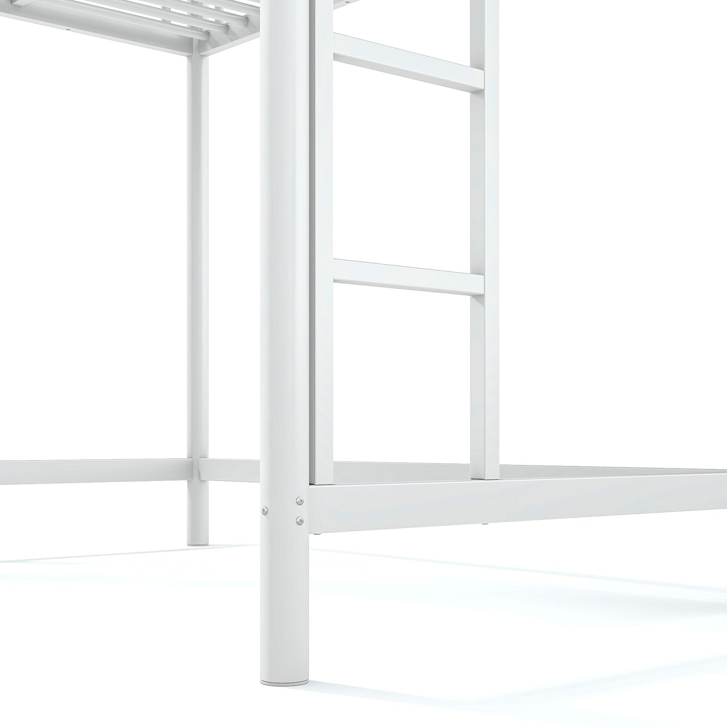 variant-group:rf-w1580p455012|Roomfitters Twin Size Metal Loft Bed Frame with Guardrails, Heavy Duty Space Saving High Loft Bed Dual Ladders, White