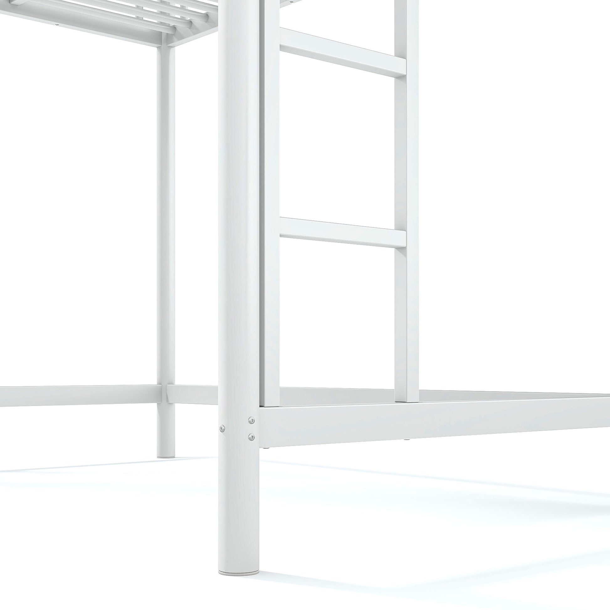 variant-group:rf-w1580p455012|Roomfitters Twin Size Metal Loft Bed Frame with Guardrails, Heavy Duty Space Saving High Loft Bed Dual Ladders, White