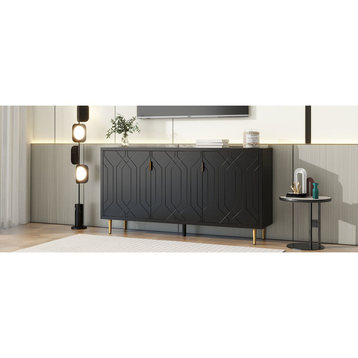 Roomfitters Modern TV Stand with 3 Doors and Adjustable Storage Shelves, Fits TVs up to 70 Inches, Black Roomfitters