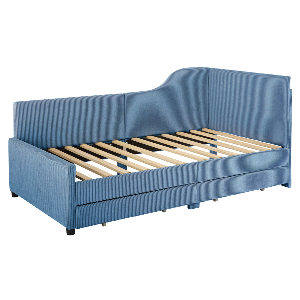 variant-group:rf-n733p171470c|Roomfitters Twin Size L-Shaped Corduroy Daybed, Upholstered Platform Bed Frame with 2 Spacious Storage Drawers for Functional Elegance, Blue