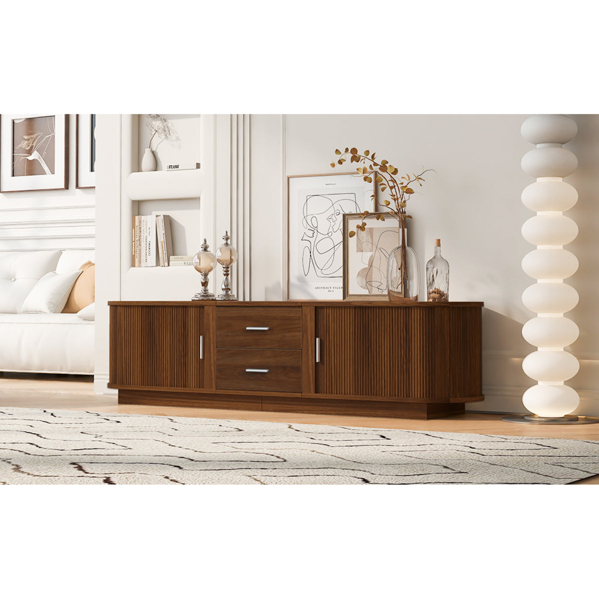 variant-group:rf-n724p420639d|Roomfitters Modern Entertainment Center Console Table with 2 Central Drawers, Antique Brown