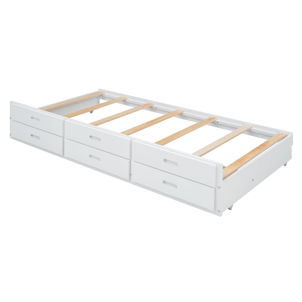 variant-group:rf-n733s172839k|Roomfitters Twin Size Wooden Bed with Storage Headboard, Functional Outlets, Extendable Frame with Twin Trundle and Smart Storage, White