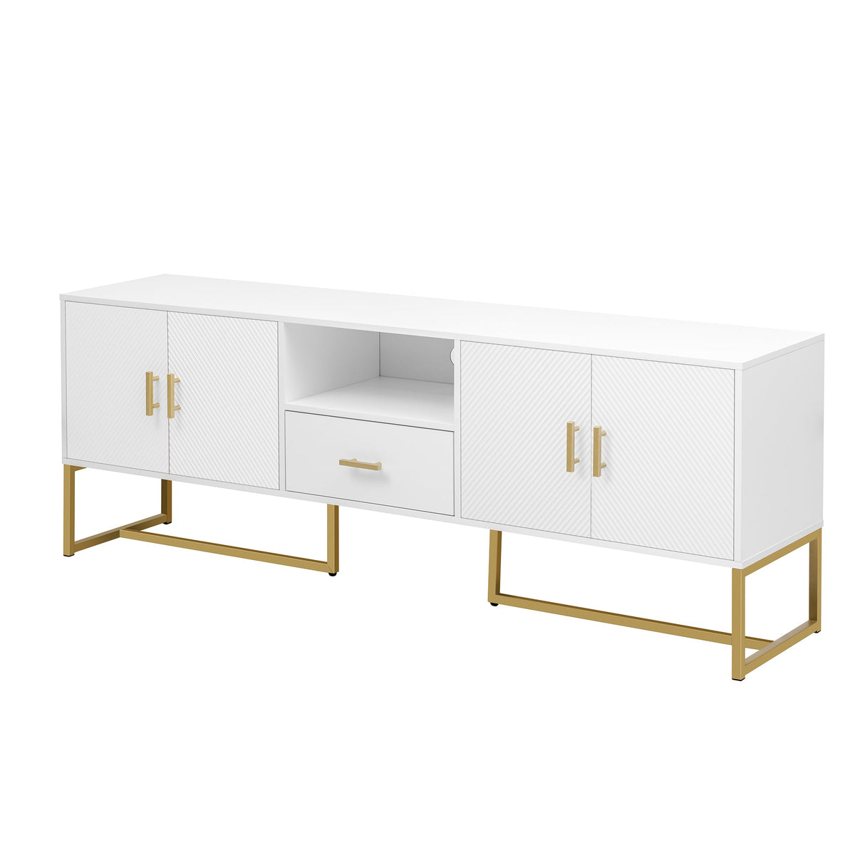 Roomfitters Modern TV Stand for up to 70 Inch TV, Media Cabinet with Drawer, Metal Legs and Safety Features, White Roomfitters
