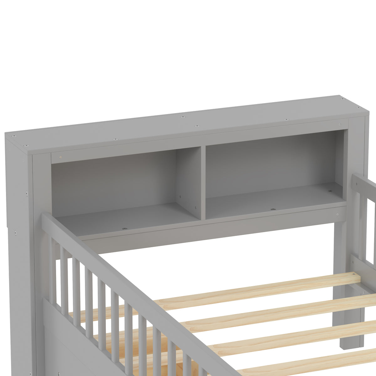variant-group:rf-n733p272374e|Roomfitters Twin Bed with Headboard Storage Rack, Under-Bed Storage and Three-Side Guardrails, Gray