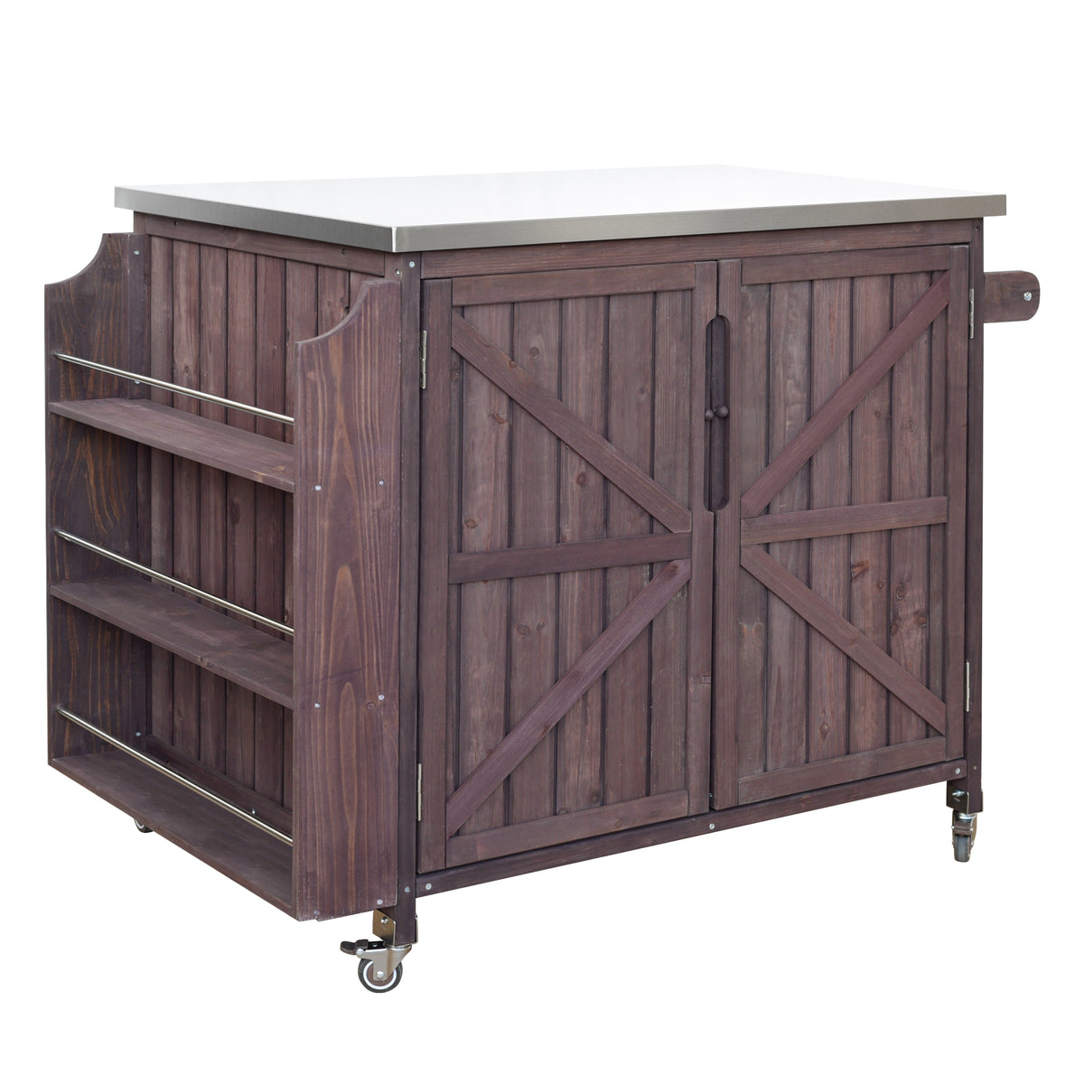 variant-group:rf-n707p370287z|Roomfitters 42.1" Grill Cart, Outdoor Kitchen Island with Stainless Steel Top, BBQ Prep Station with Spice Rack, Dark Brown