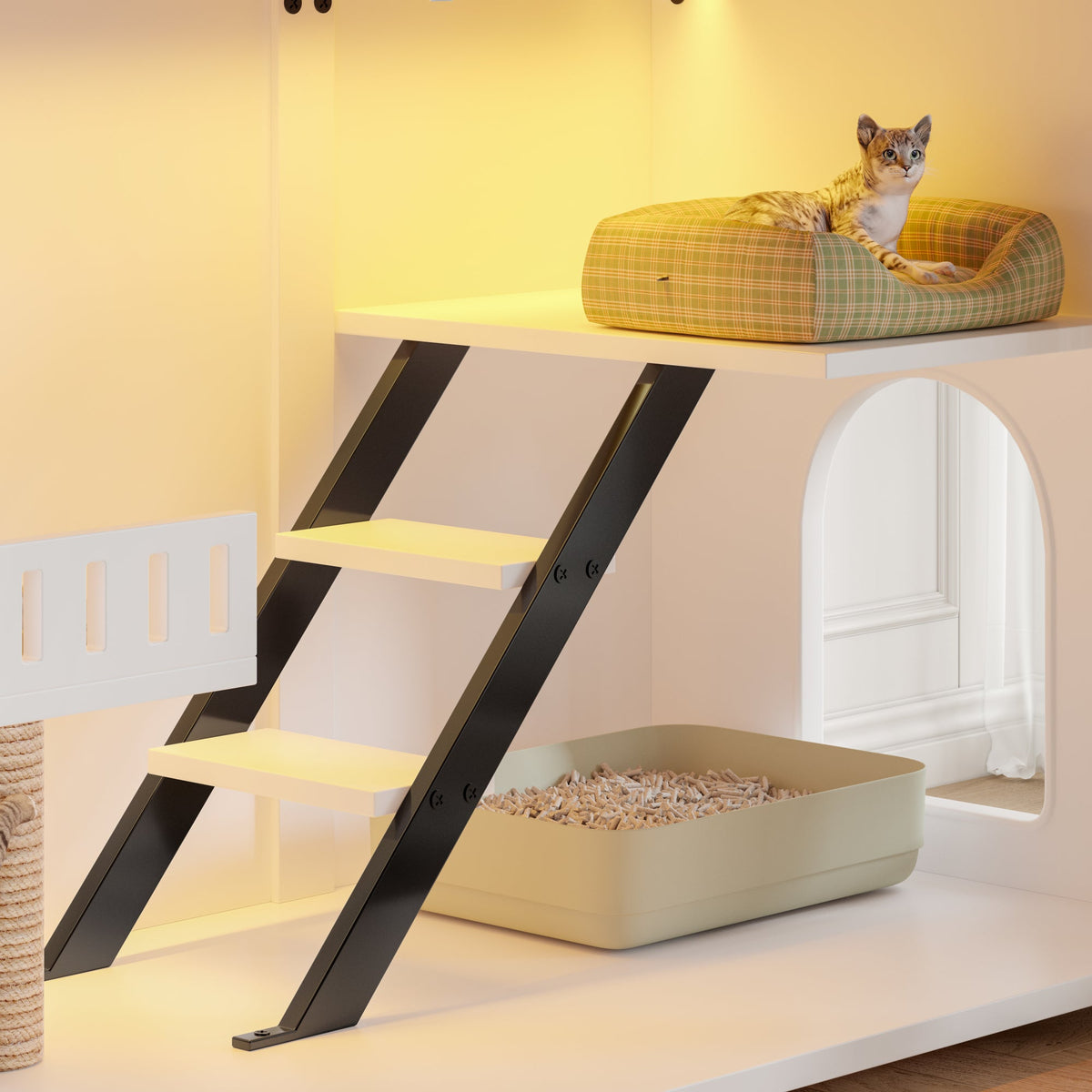Roomfitters 47-Inch Enclosed Cat Litter Box Furniture Hideaway Cabinet Side Table with Four Mode Door White Roomfitters