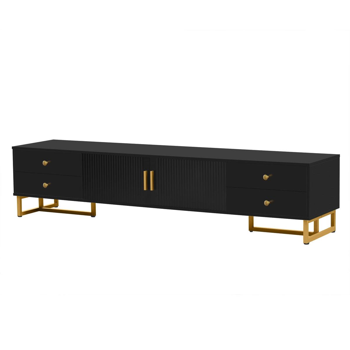 Roomfitters Modern TV Stand for 65 Inch TV and Above, Entertainment Console Cabinet with Storage Compartments, Black Roomfitters