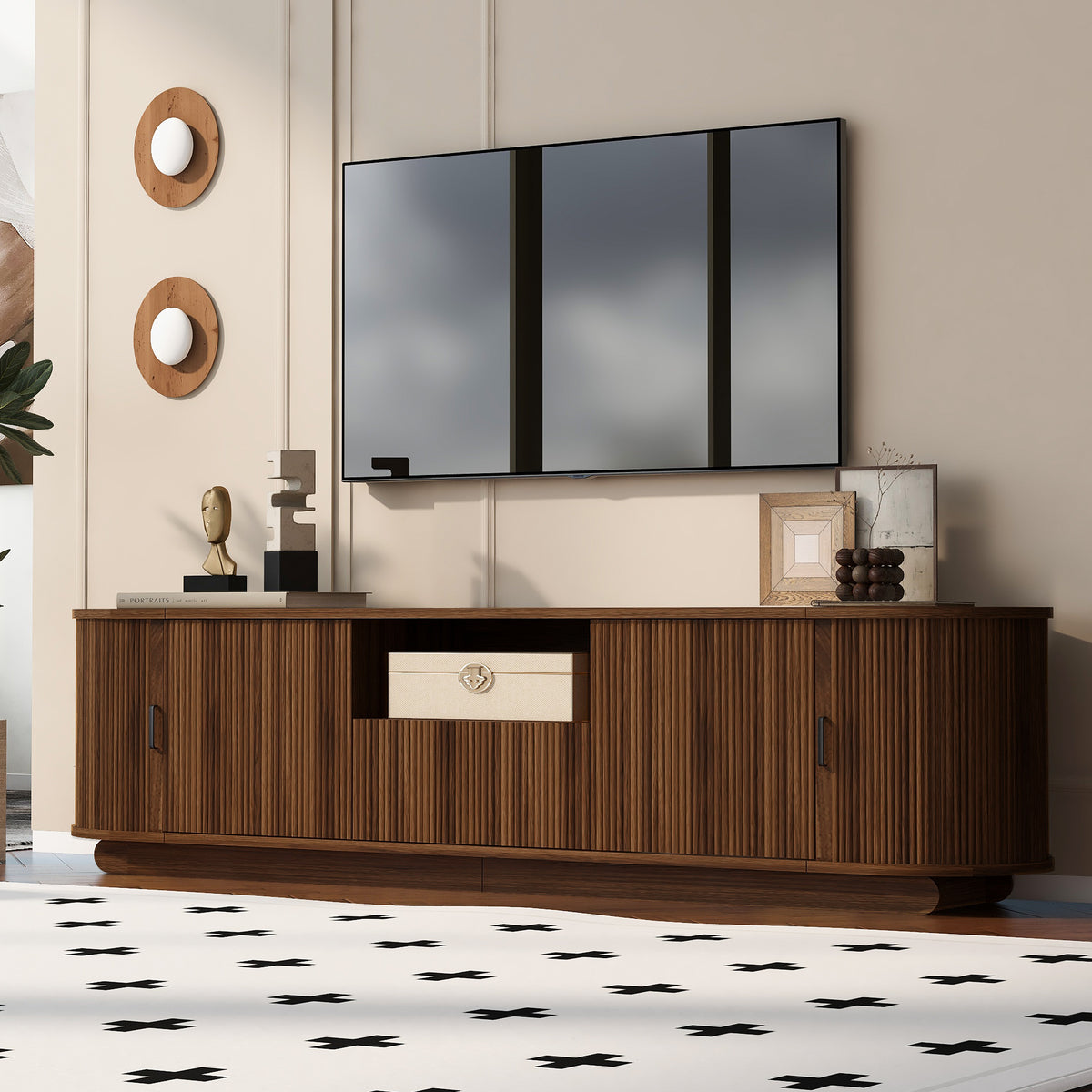 variant-group:rf-n724p420628d|Roomfitters American Style TV Stand Console with Hidden Sliding Doors, Antique Brown