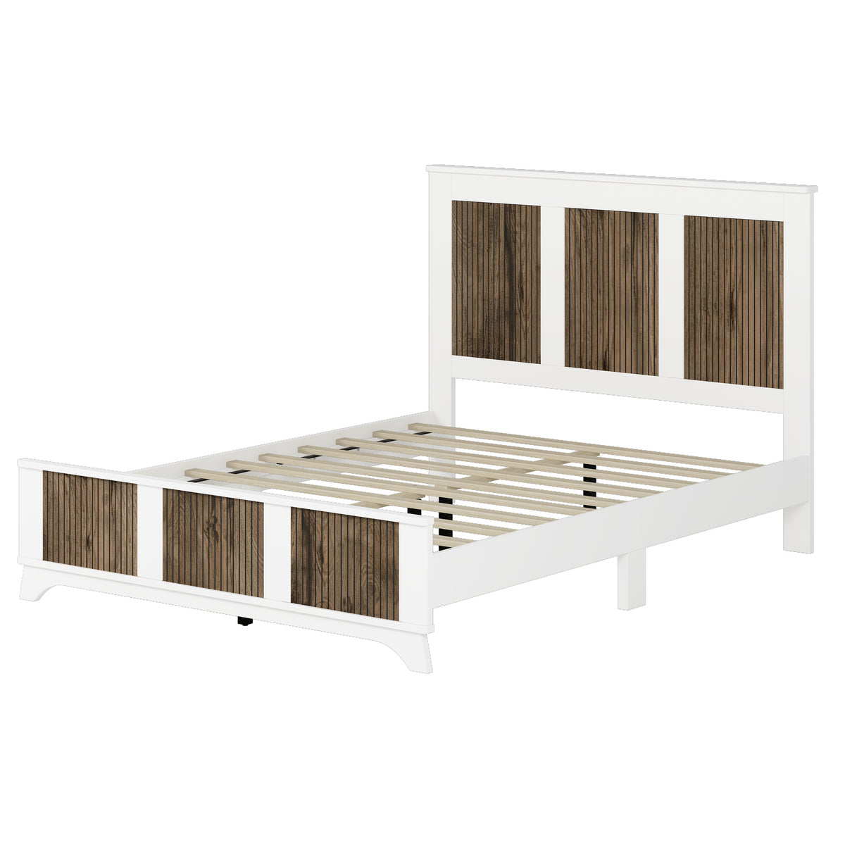 variant-group:rf-n733wf530906aak|Roomfitters Farmhouse Wooden Platform Queen Size Bed, Modern Platform Bed with Wooden Strip Decoration and Plywood Slats Support, White