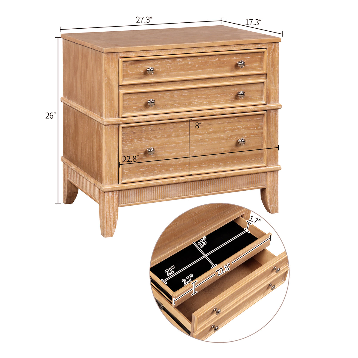 variant-group:rf-n701p183796d|Roomfitters 3 Drawer Farmhouse Wood Nightstand Side Table, Fully Assembled Bedside Accent Furniture, Felt Lined, Hazel