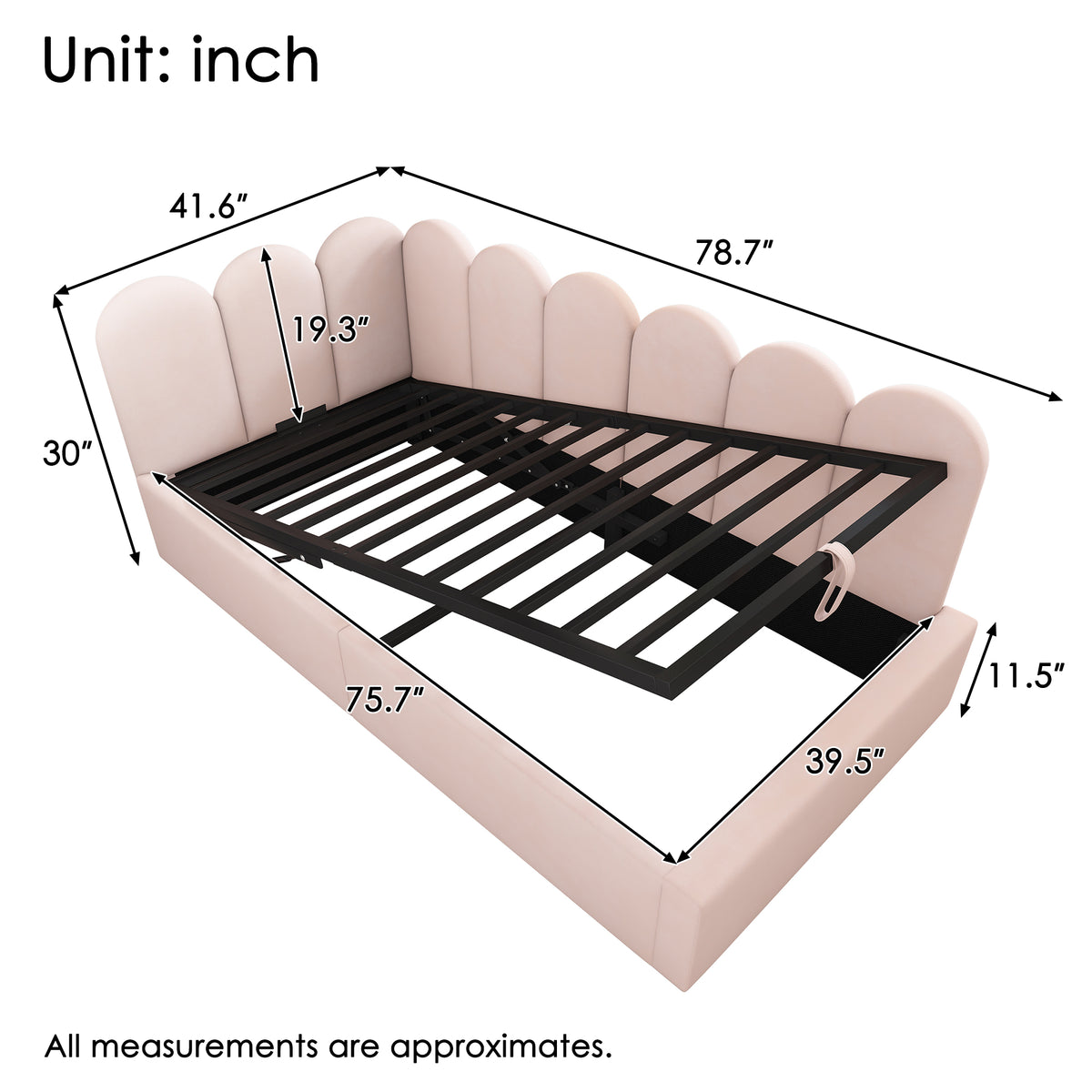 variant-group:rf-n736p333613p|Roomfitters Upholstered Twin Size Ottoman Daybed with Storage, Sofa Bed with Metal Slat Frame, Velvet Pink