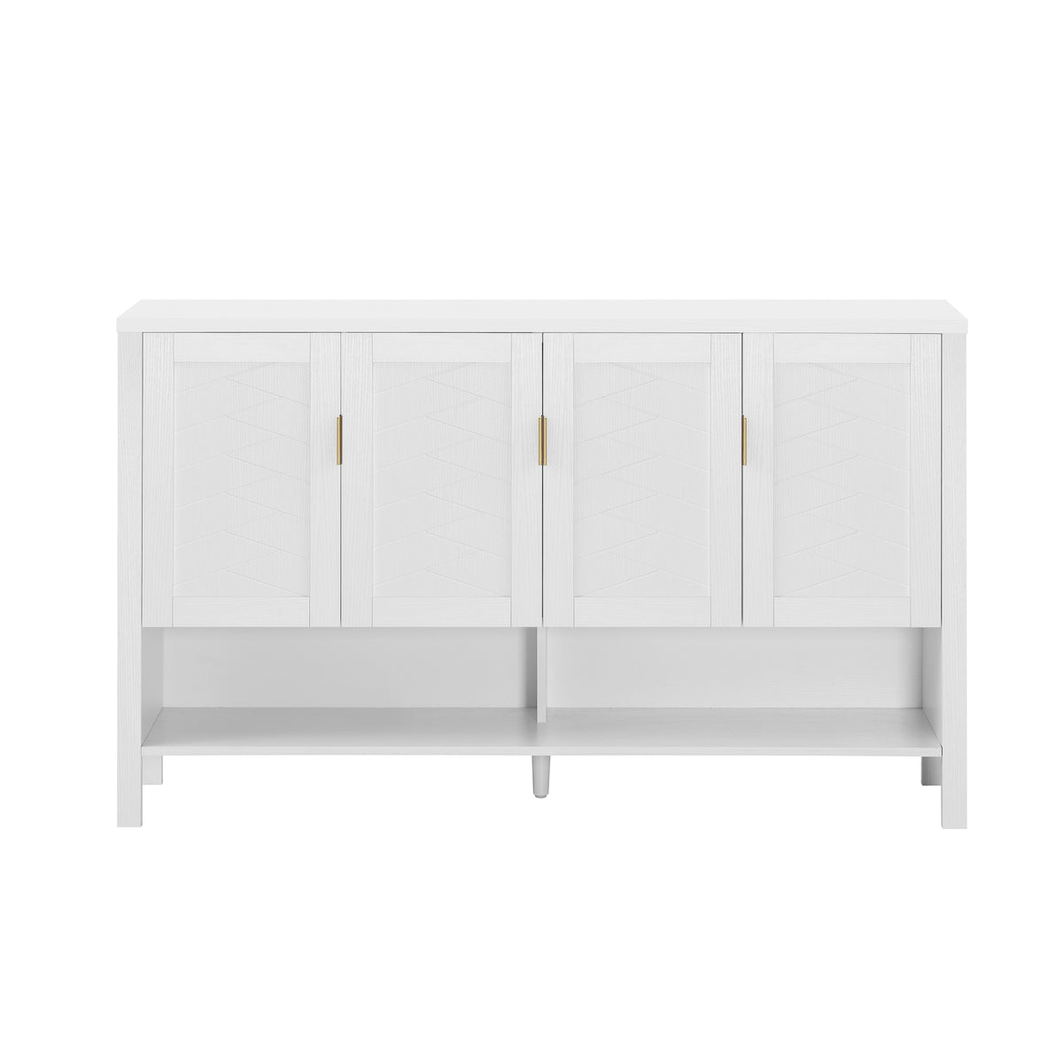 variant-group:rf-n711p345165k|Roomfitters Sideboard Buffet Cabinet with 4 Door Mid-century Modern Geometric Storage and Open Shelf for Kitchen & Dining, White