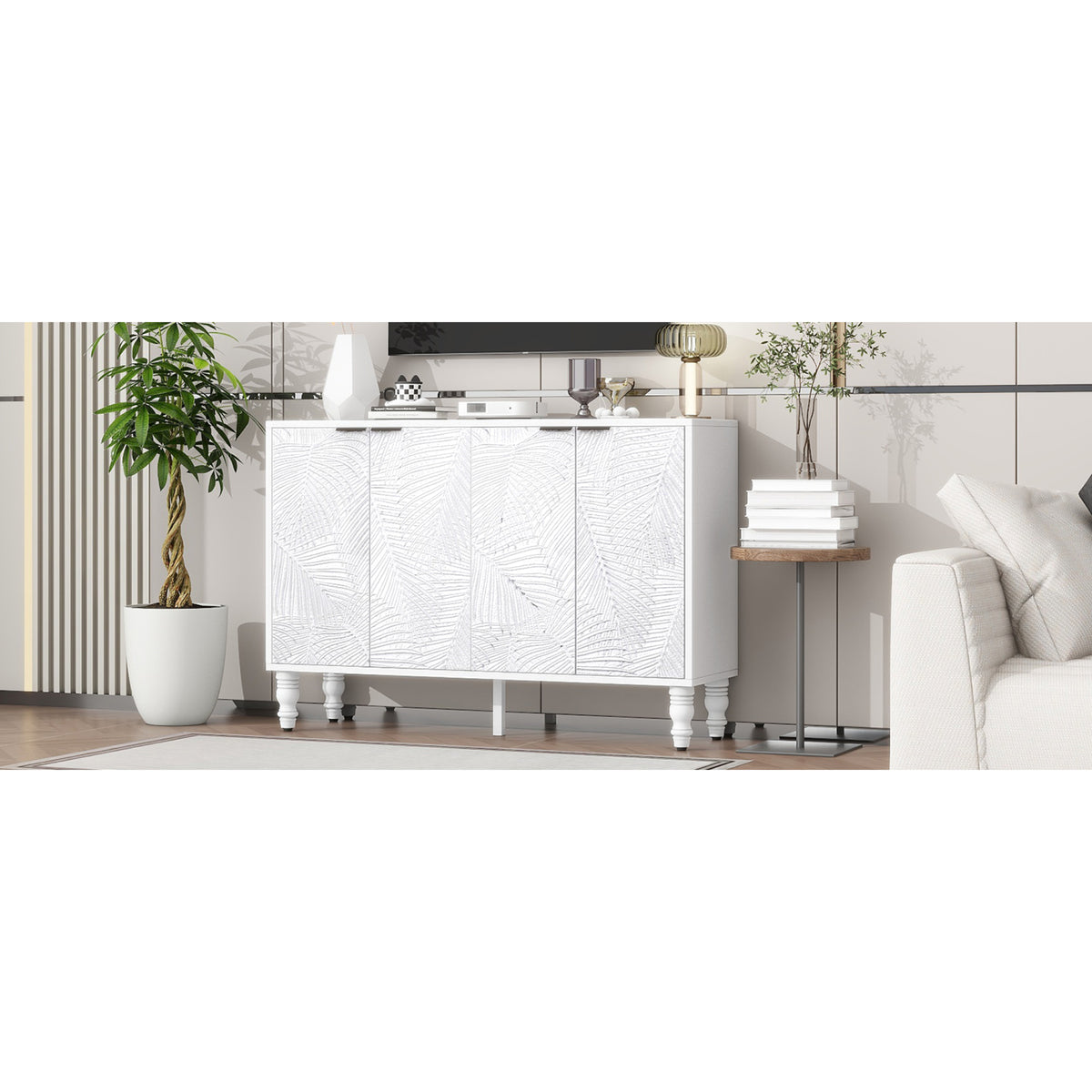 variant-group:rf-n724p233372k|Roomfitters Modern TV Stand for up to 43 Inch TV, Entertainment Console with Storage Compartments and Wood Legs, White