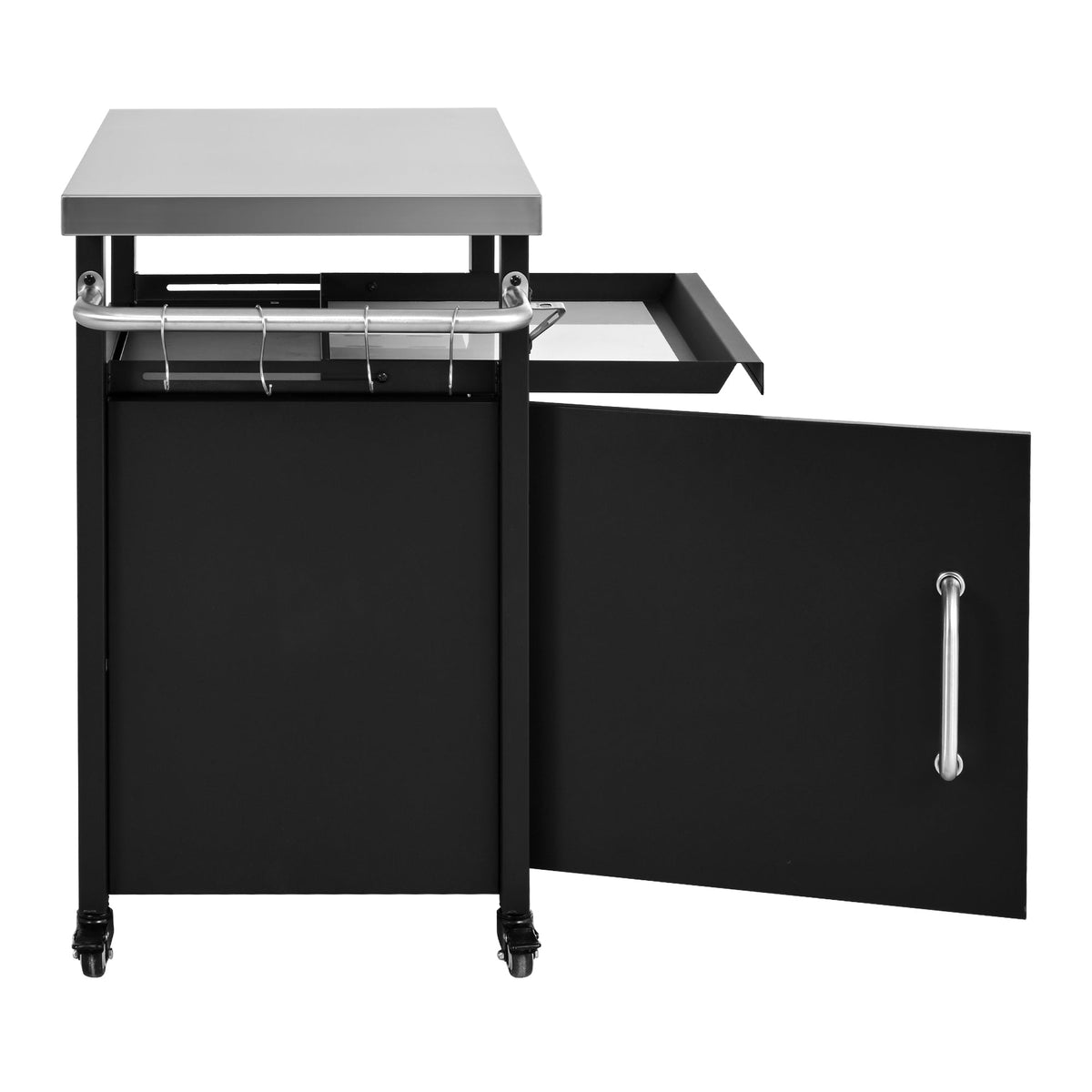Roomfitters 39.5" Grill Cart with Stainless Steel Top, Outdoor Kitchen Island, BBQ Prep Station with Trash Bag Holder, Black