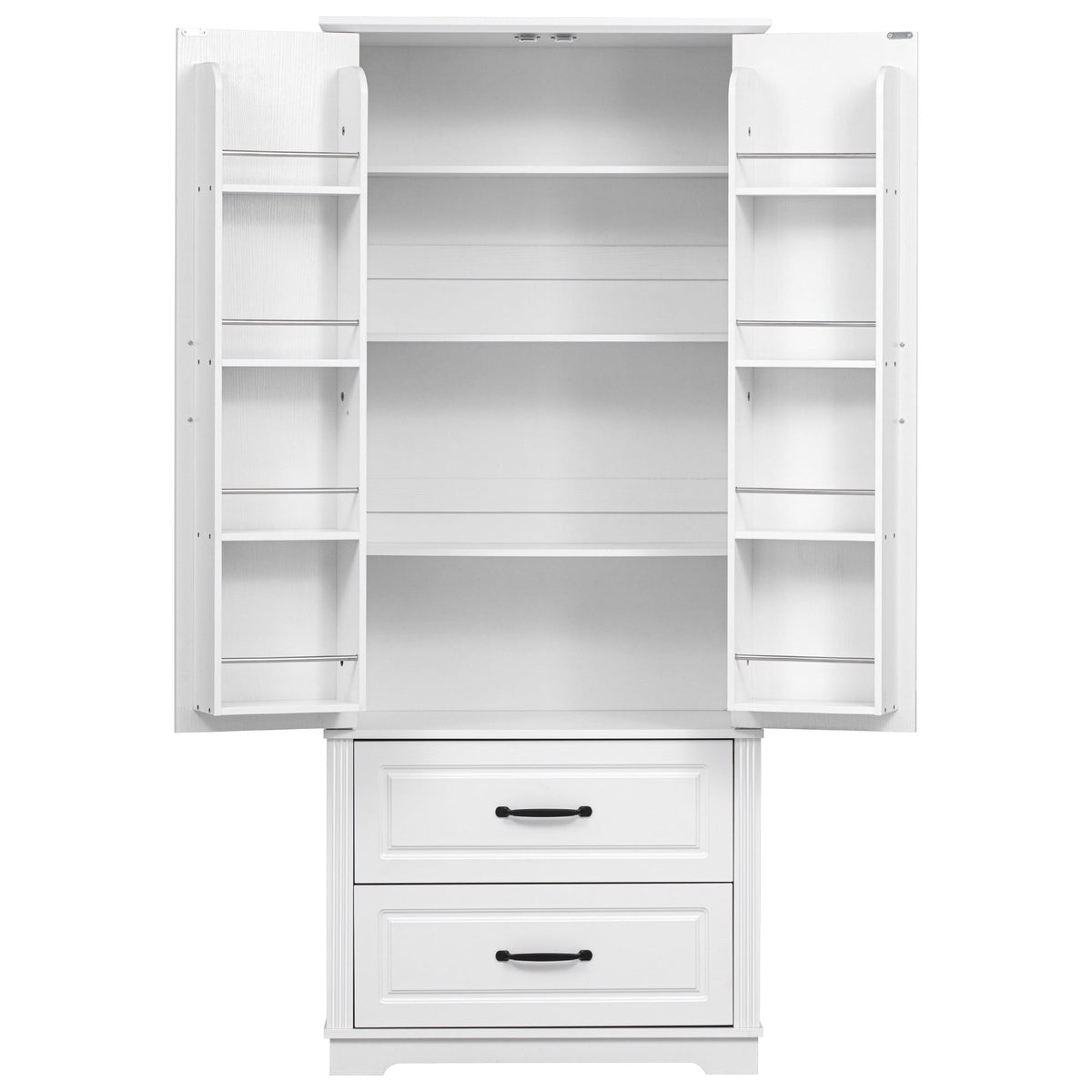 Roomfitters 71" Farmhouse Pantry Cabinet with Drawers, Embossed Texture, Storage Shelves, Cupboard for Kitchen, White
