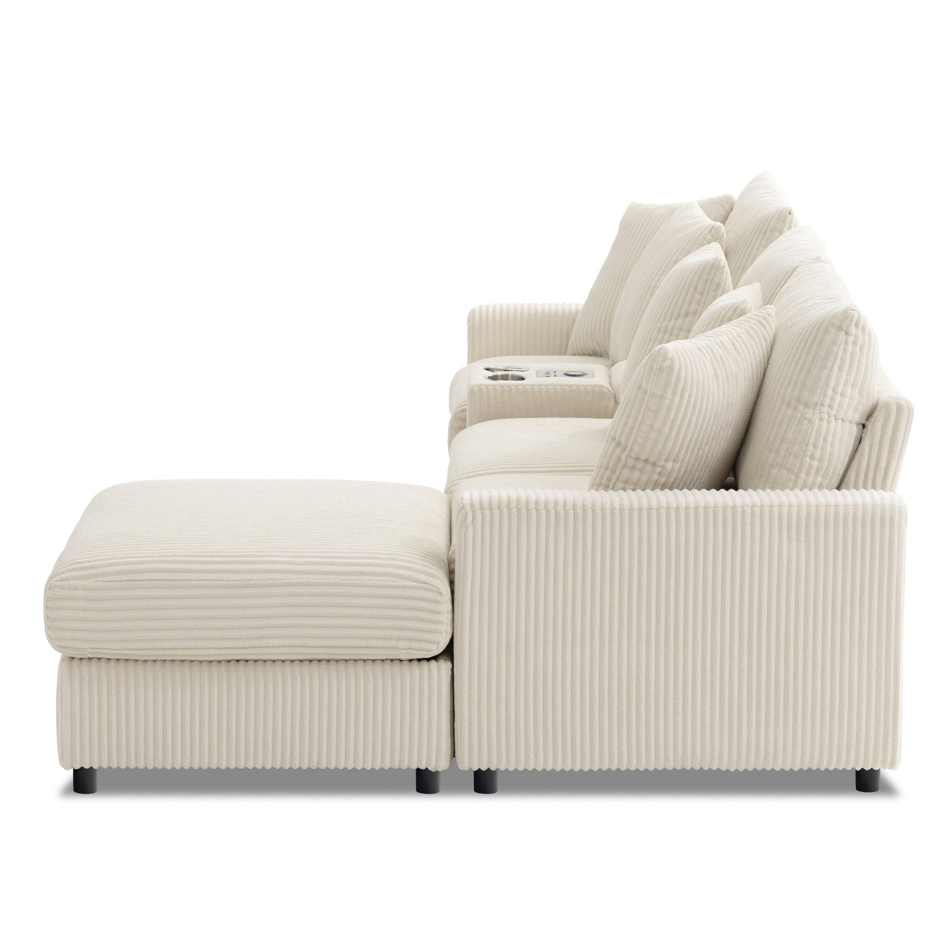 Roomfitters 112 Inch L-Shaped Modular Sectional Sofa with Bluetooth Speaker, Console and Cup Holders for Home, Cream Roomfitters