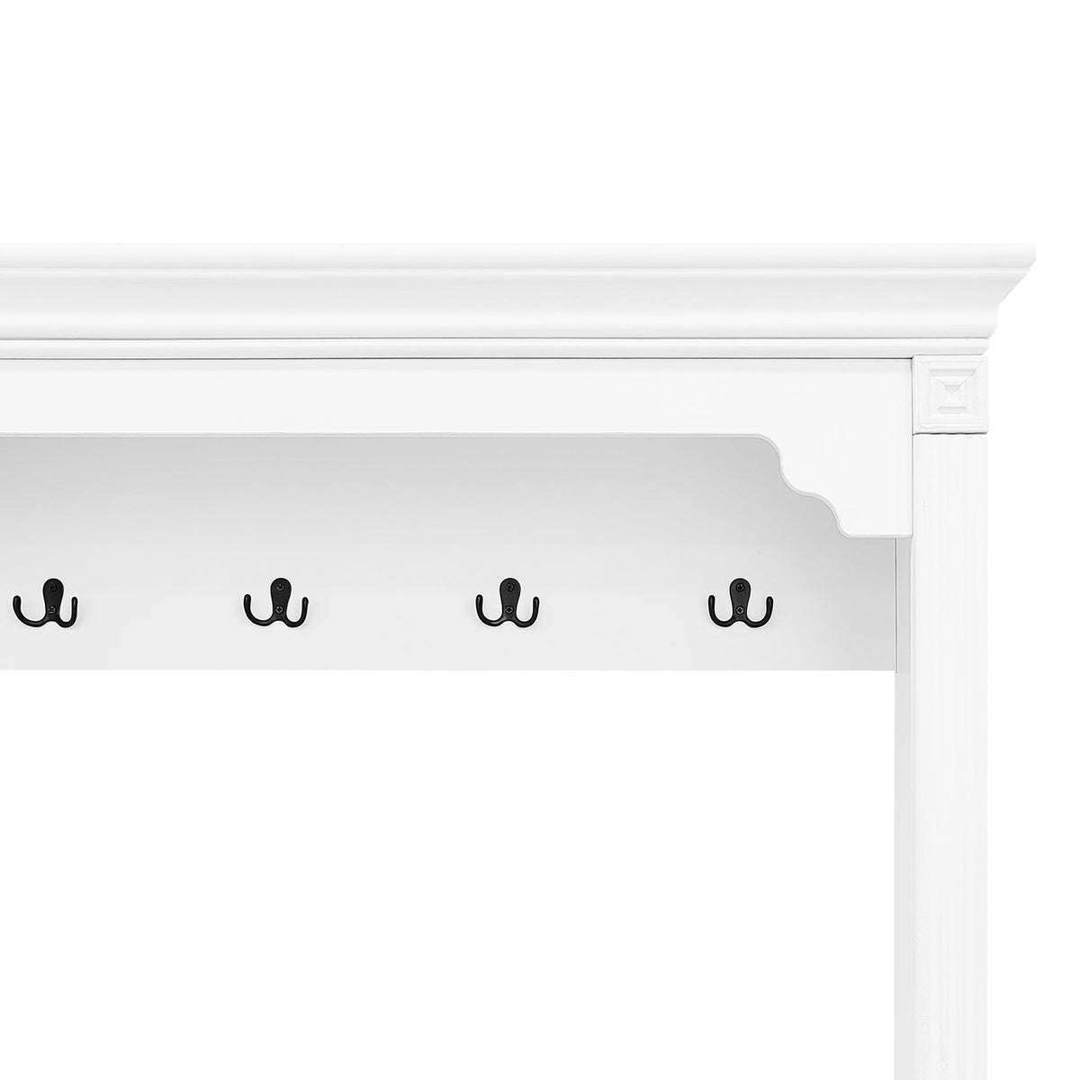 Roomfitters Hall Tree with Shoe Cabinet and Mirrored Door, 4 Hooks and Bench Storage Organizer, White Roomfitters