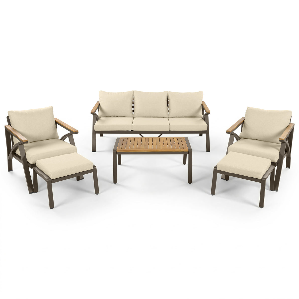 variant-group:rf-n704g201256a|Roomfitters 6-Piece Steel Conversation Set with 3-Seat Sofa Multi-Functional Ottomans and Acacia Wood Table Beige