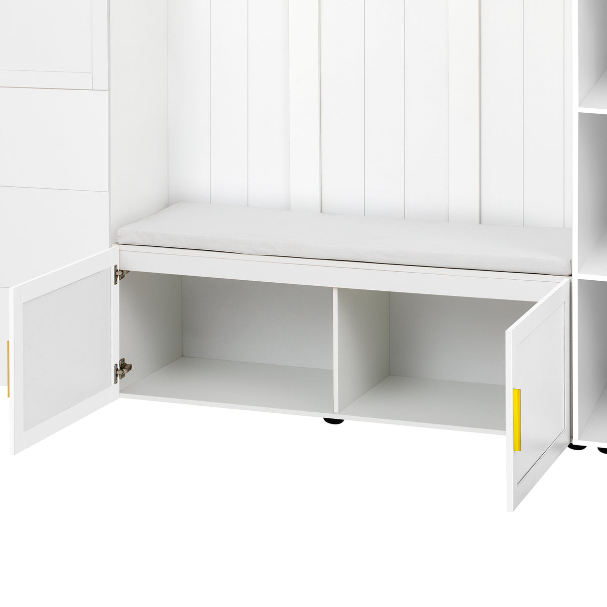variant-group:rf-n724sj000167aak|Roomfitters American Style Extra-Wide Hall Tree with Padded Cushion Seat, Ancient White