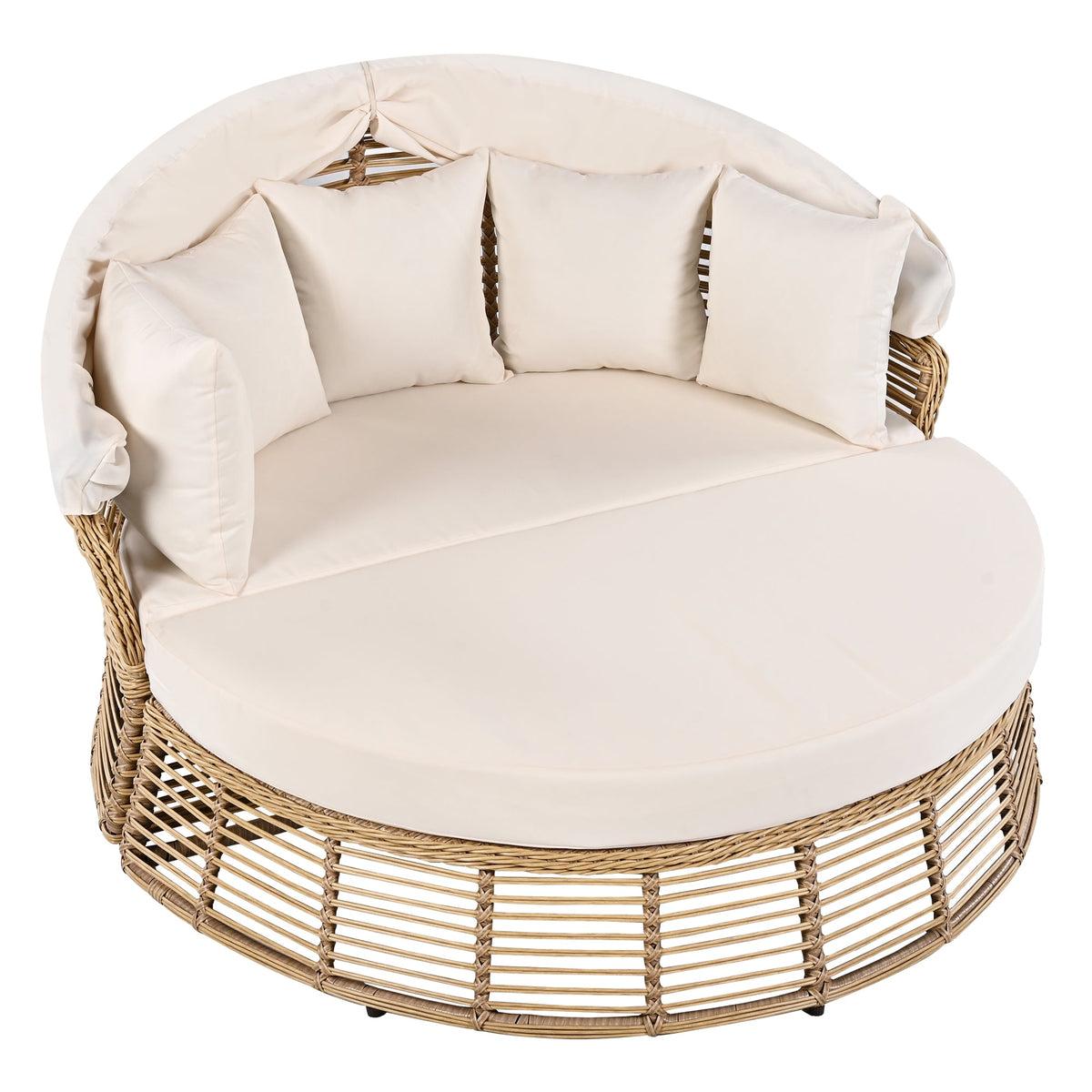 Roomfitters Outdoor Patio Rattan Round Daybed with Retractable Canopy and Removable Wicker Sectional Cushions Roomfitters