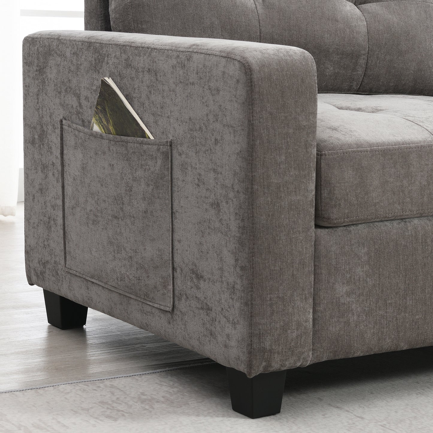 variant-group:rf-n723s1191e|Roomfitters 104 Inch Modular Sectional Sofa with Console and Cup Holders, Upholstered L-Shape Couch for Home Decor, Gray