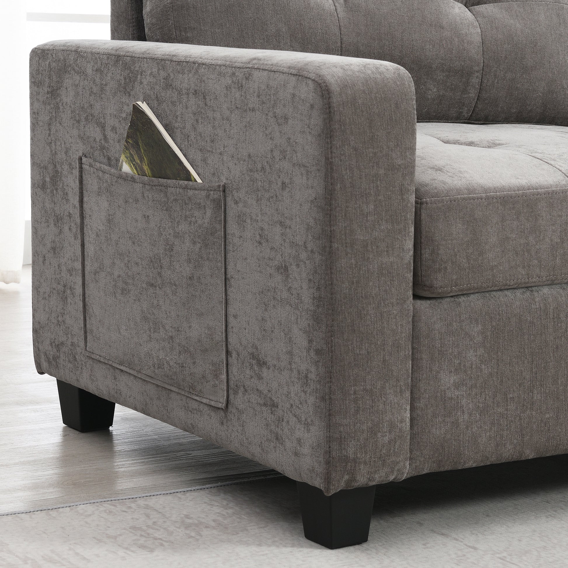 variant-group:rf-n723s1191e|Roomfitters 104 Inch Modular Sectional Sofa with Console and Cup Holders, Upholstered L-Shape Couch for Home Decor, Gray