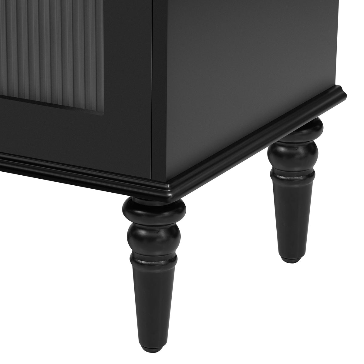 Roomfitters Retro TV Stand for up to 75 Inch TV, Fluted Glass Door Media Console with Five Wood Legs, Black Roomfitters