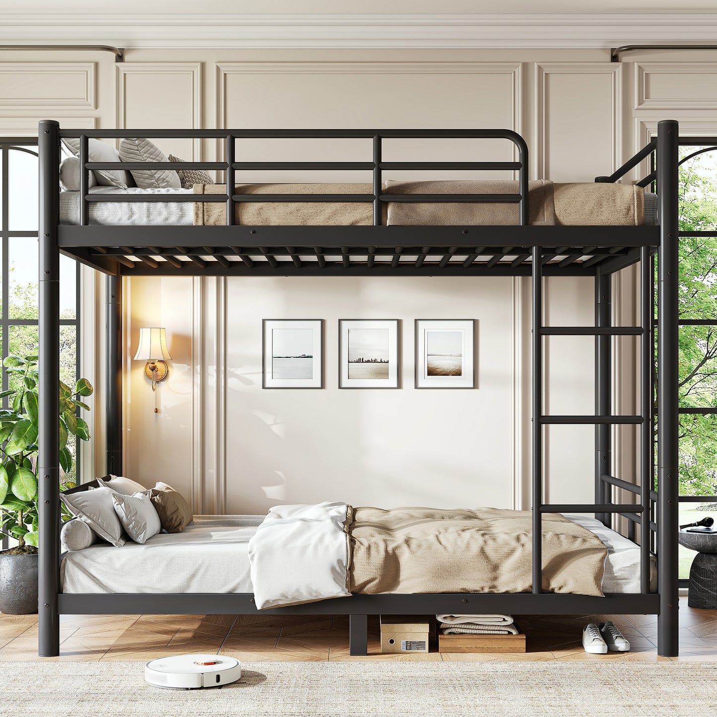 variant-group:rf-w1580p454721|Roomfitters Twin XL over Twin XL Metal Bunk Bed Frame for Teens Adults, Convertible 2 Separate Beds Round Tube, Black