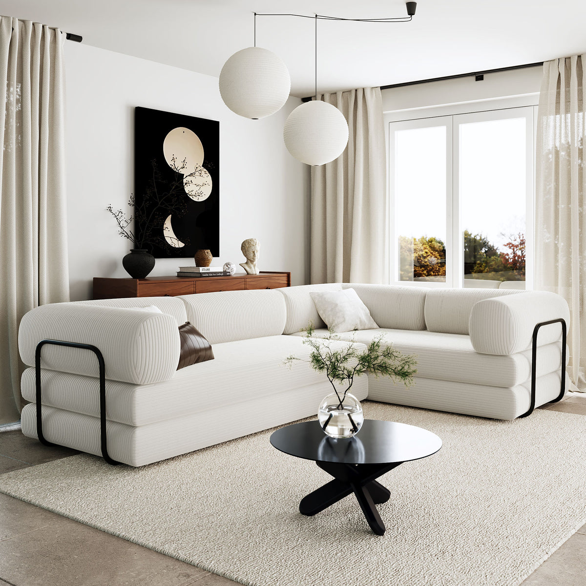 variant-group:rf-n711wy000463aaa|Roomfitters Modern L-Shaped Modular Sofa Bed, Corduroy Convertible Sleeper Sectional Couch with Industrial Metal Frame, Beige