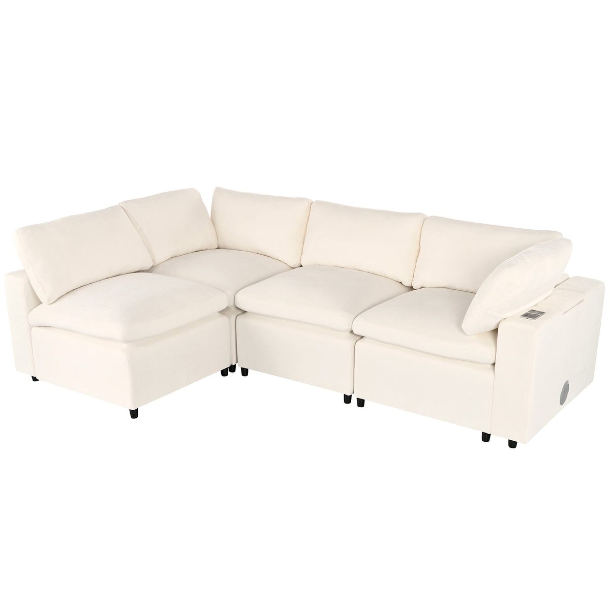 variant-group:rf-n711wy000413aaa|Roomfitters Upholstered Modular Sofa with Storage Space, USB Charging Ports, Wireless Charging, Built-in Bluetooth Speaker, Sectional Sofa for Living Room and Apartment, Beige