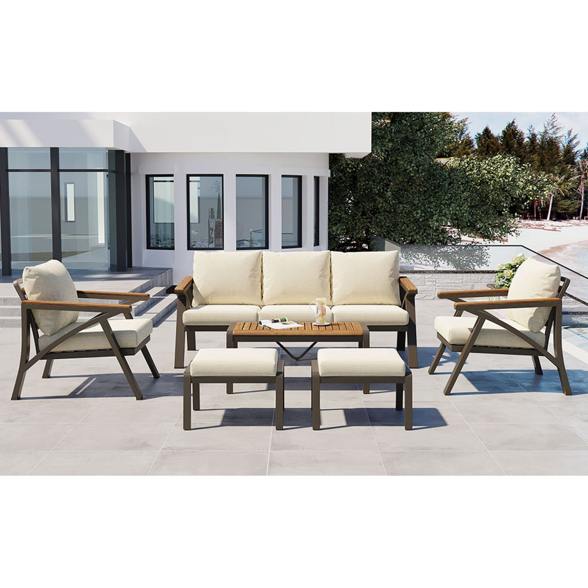 variant-group:rf-n704g201256a|Roomfitters 6-Piece Steel Conversation Set with 3-Seat Sofa Multi-Functional Ottomans and Acacia Wood Table Beige