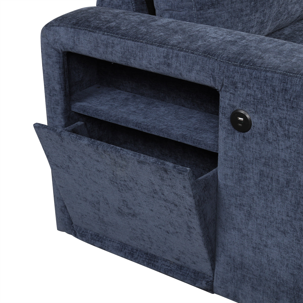 variant-group:rf-n711wy000390aac|Roomfitters L-Shaped Padded Modular Sofa with Storage Space, USB Ports, and Cup Holders on the Armrests, Suitable for Living Rooms, Offices, and Apartments, Blue