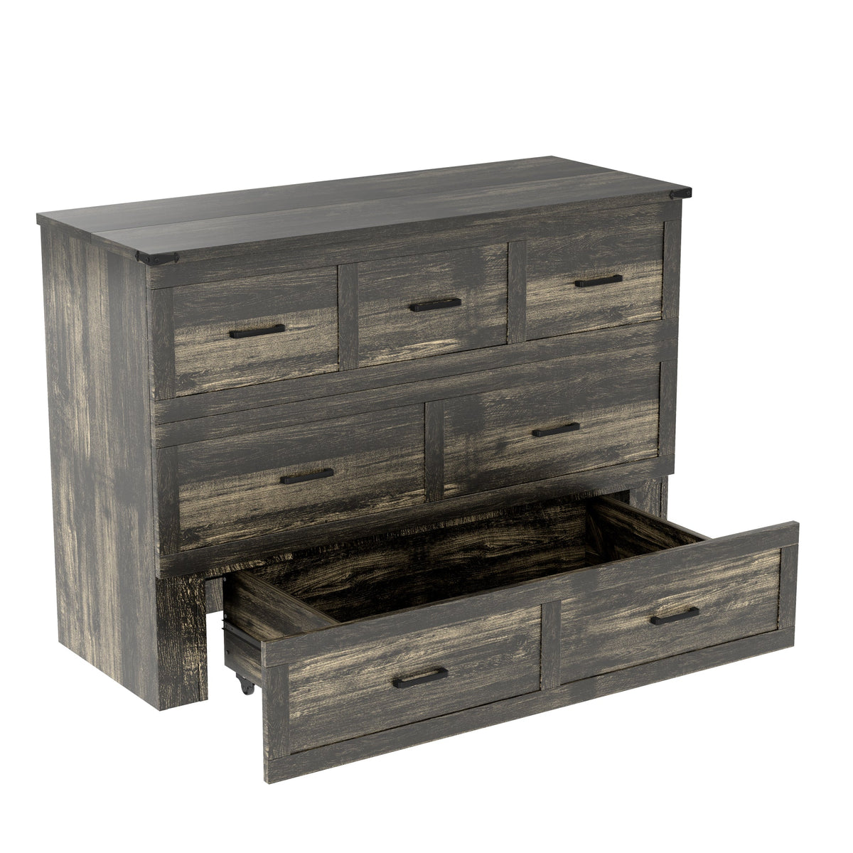 Roomfitters Queen Size Murphy Bed Cabinet with Charging Station, Foldable Platform Bed with Storage Drawer, Rustic Gray