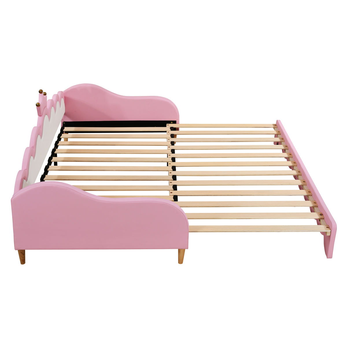 variant-group:rf-n733hl000104aah|Roomfitters Twin Extending Daybed with Lights, Modern Upholstered Princess Daybed Featuring Crown Headboard, Elegant and Practical Design, Pink