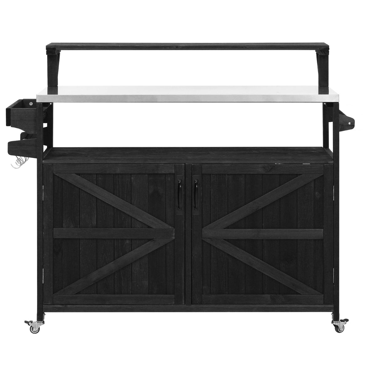 Roomfitters 56.5" Grill Cart, Outdoor Kitchen Island with Stainless Steel Top and Storage Cabinet, BBQ Prep Station, Black