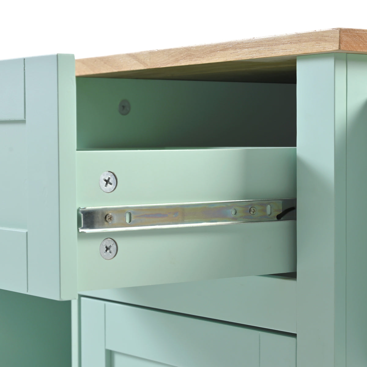 variant-group:rf-n707wf298028aae|Roomfitters Kitchen Cart with Rubber Wood Drop-Leaf Countertop, Cabinet Door Storage Racks, 5-Wheel Kitchen Island with Storage Cabinet & 3 Drawers, Mint Green