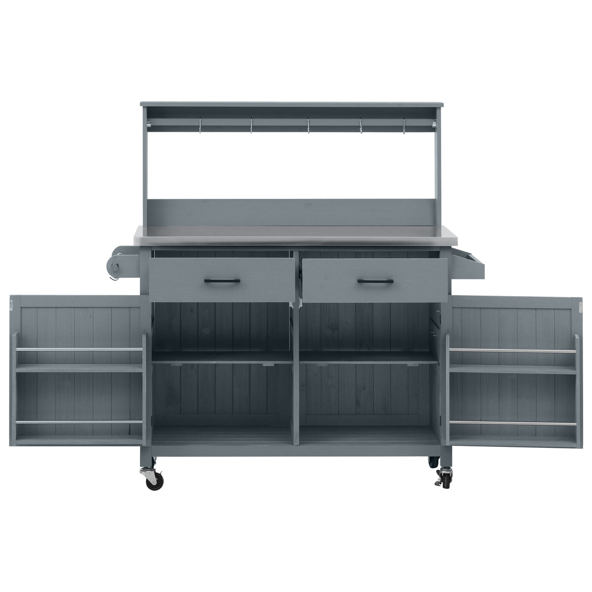 variant-group:rf-n707p409087g|Roomfitters 54.1" Grill Cart, Outdoor Kitchen Prep Station with Stainless Steel Top and Propane Tank Storage, Grey+Blue