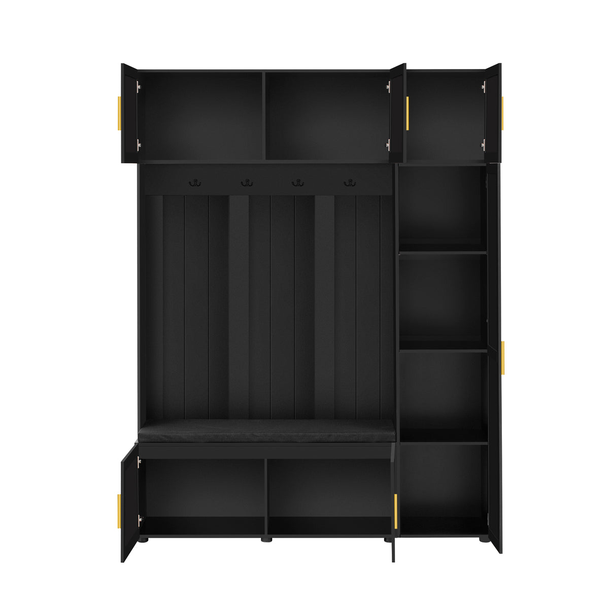 variant-group:rf-n724sj000166aab|Roomfitters American Style 4-in-1 Hall Tree, Upholstered Entryway Bench, Antique Black